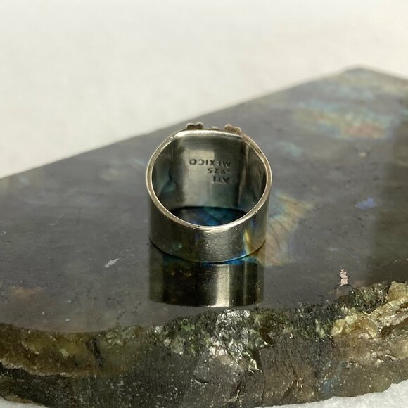 Sterling Silver 925 ATI Mexico Bead Ball Wide Band Ring Tapered Shank Sz 5.5 - Picture 7 of 16